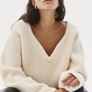 H&M Edition Cream V-Neck Sweater Chunky Knit Wool